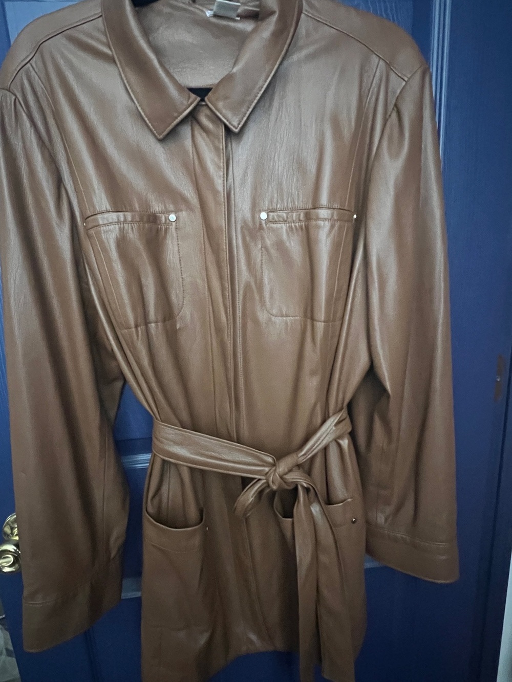 Chico's Brown Faux Leather Belted Jacket